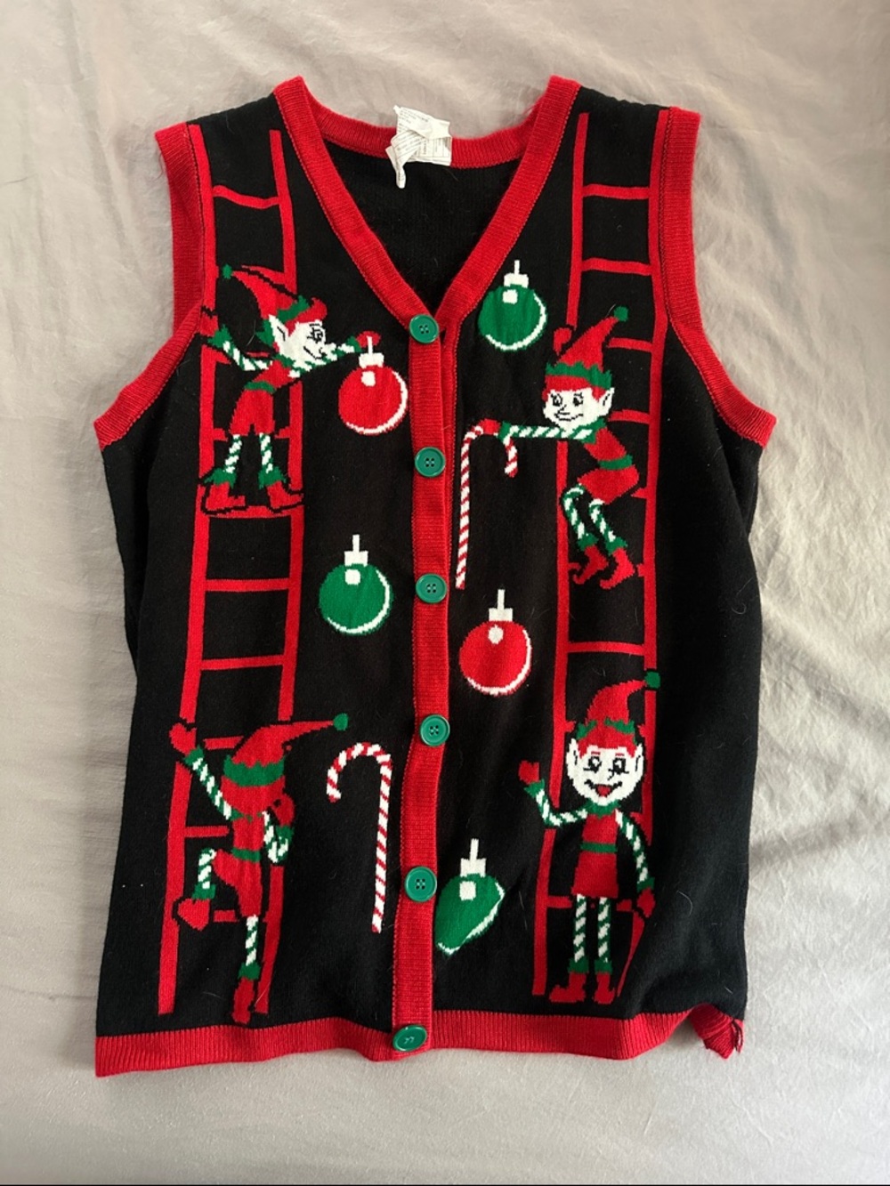 Men's Black & Red Holiday Elf Knit Cardigan Vest